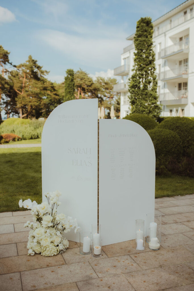Hochzeitsdekoration Willkommensschild. Heiraten an der Ostsee.